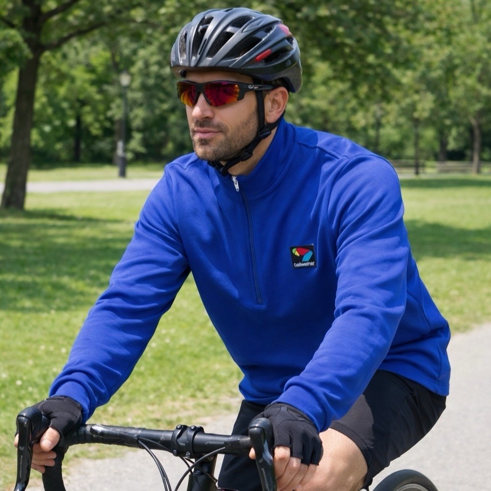 Bellwether Blue Quarter Zip Pullover Cycling Jacket USA Made Slim Medium Bycicle